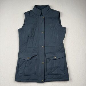 King Ranch Vest Womens Medium Blue Quilted Snap Front Longline Pockets Running W
